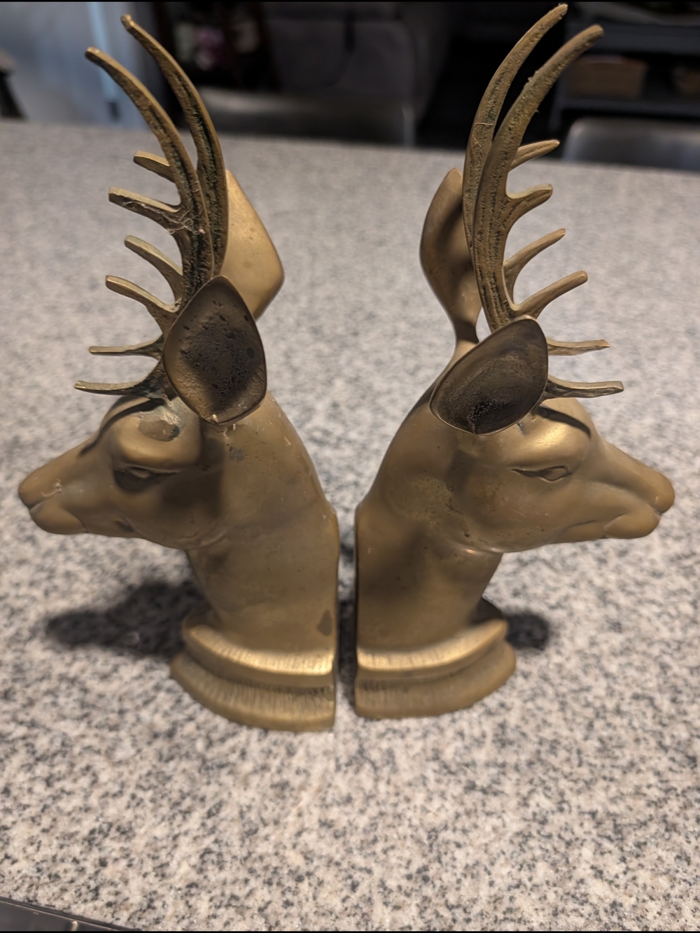 Brass Deer Head Bookends - Pair